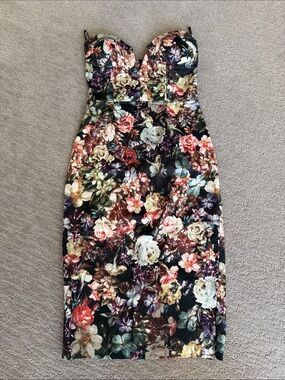 ASOS Floral Strapless Sweetheart Bodycon Dress in Black Multicolor